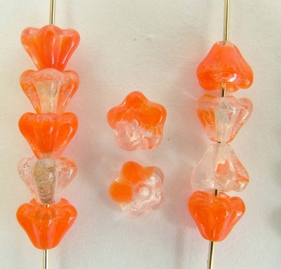 Flower Bell Orange 6mm Crystal Red 96028 Czech Glas Bead x 50